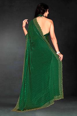 bottle green handwork zarkan embroidery silk blend saree 2