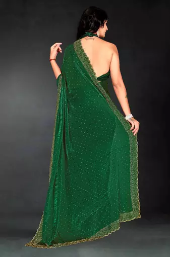 bottle green handwork zarkan embroidery silk blend saree
