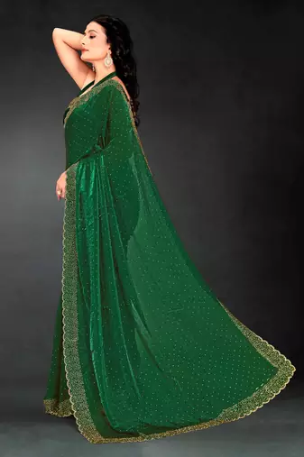 bottle green handwork zarkan embroidery silk blend saree