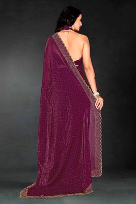 wine handwork zarkan embroidery silk blend saree 2