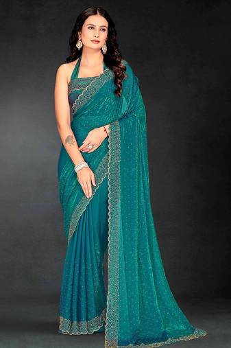 firozi handwork zarkan embroidery silk blend saree