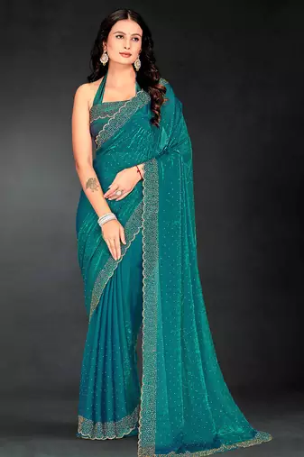 firozi handwork zarkan embroidery silk blend saree