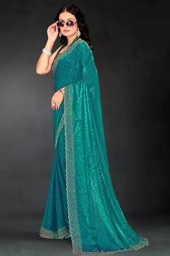 firozi handwork zarkan embroidery silk blend saree