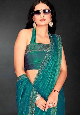 firozi handwork zarkan embroidery silk blend saree 4