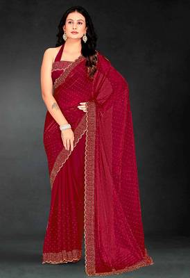 cherry handwork zarkan embroidery silk blend saree 1