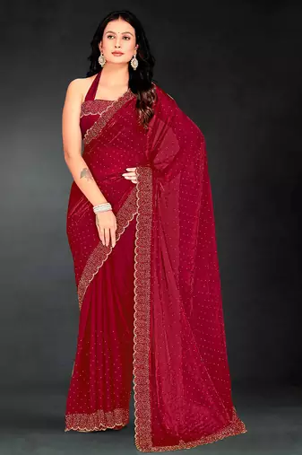 cherry handwork zarkan embroidery silk blend saree