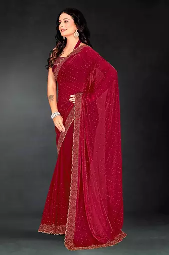 cherry handwork zarkan embroidery silk blend saree