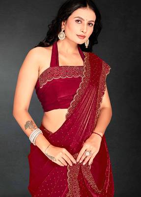 cherry handwork zarkan embroidery silk blend saree 4
