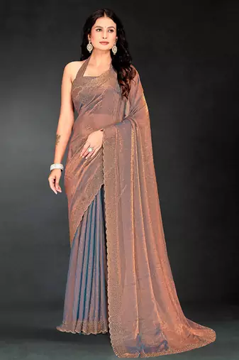 grey handwork zarkan embroidery silk blend saree