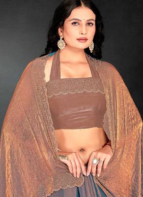grey handwork zarkan embroidery silk blend saree 4