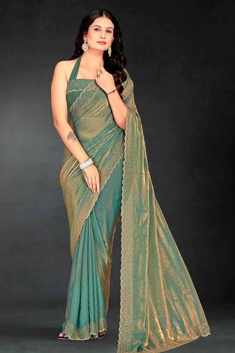 ice blue handwork zarkan embroidery silk blend saree