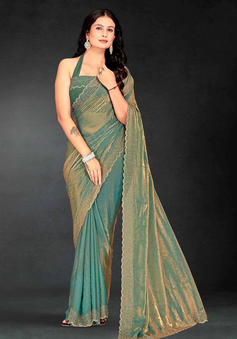 ice blue handwork zarkan embroidery silk blend saree