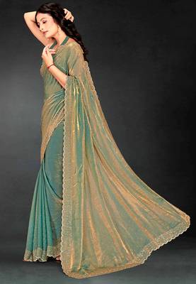 ice blue handwork zarkan embroidery silk blend saree 3