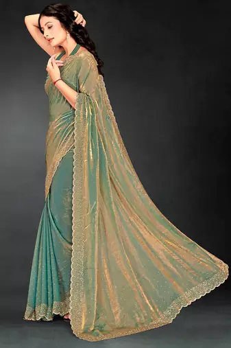 ice blue handwork zarkan embroidery silk blend saree