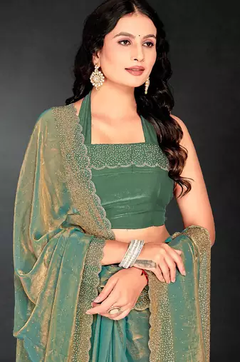 ice blue handwork zarkan embroidery silk blend saree