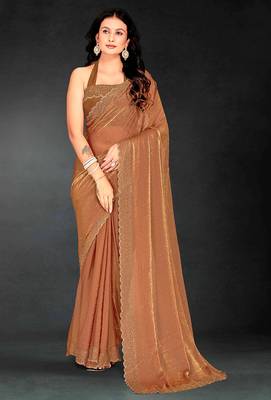 golden handwork zarkan embroidery silk blend saree 1
