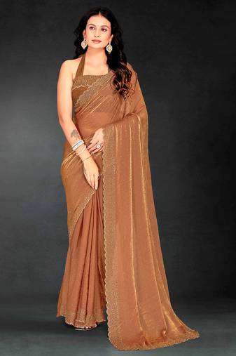 golden handwork zarkan embroidery silk blend saree