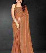 golden handwork zarkan embroidery silk blend saree