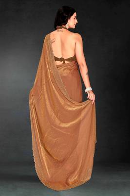golden handwork zarkan embroidery silk blend saree 2