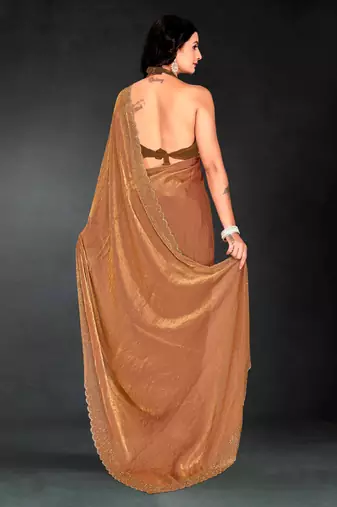 golden handwork zarkan embroidery silk blend saree