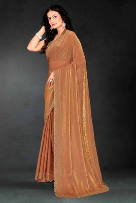 golden handwork zarkan embroidery silk blend saree 3