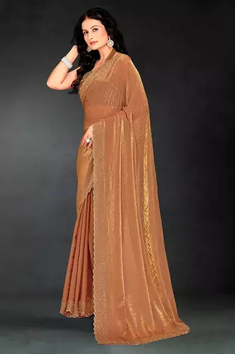 golden handwork zarkan embroidery silk blend saree