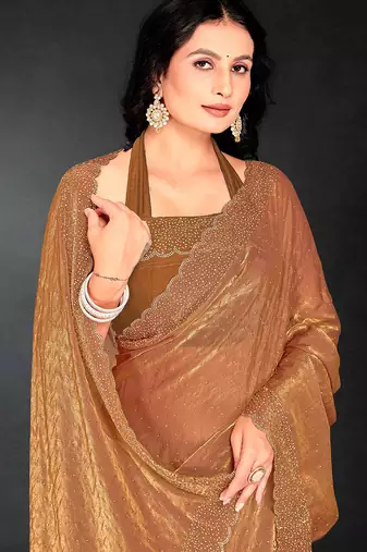 golden handwork zarkan embroidery silk blend saree