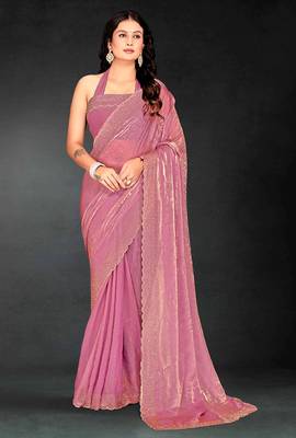 pink handwork zarkan embroidery silk blend saree 1