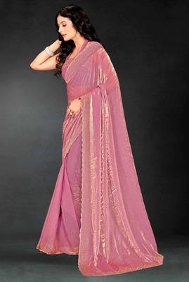 pink handwork zarkan embroidery silk blend saree 3