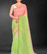 peach green two tone stone work silk blend saree