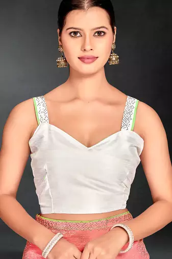 peach green two tone stone work silk blend saree