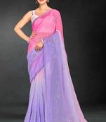 pink purple two tone stone work silk blend saree