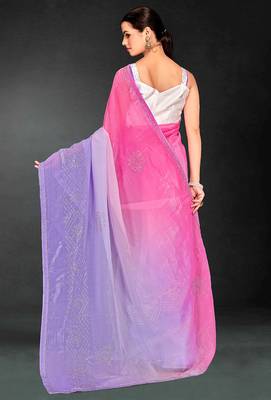 pink purple two tone stone work silk blend saree 2