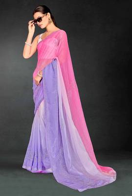 pink purple two tone stone work silk blend saree 3