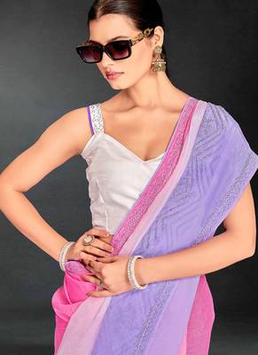 pink purple two tone stone work silk blend saree 4