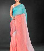 skyblue peach two tone stone work silk blend saree