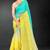skyblue yellow two tone stone work silk blend saree