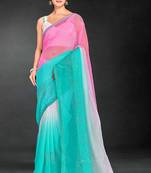 skyblue pink two tone stone work silk blend saree