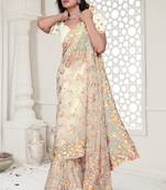 white resham zarkan stone embroidery work net saree
