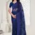 navy blue resham zarkan stone embroidery work net saree
