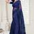 navy blue resham zarkan stone embroidery work net saree