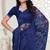 navy blue resham zarkan stone embroidery work net saree