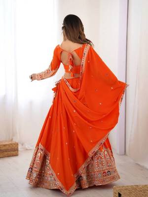 orange Traditional Embroidered Work Lehenga Choli With Dupatta 3