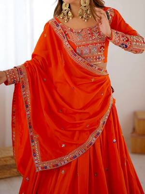orange Traditional Embroidered Work Lehenga Choli With Dupatta 5