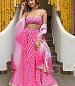 pink digital leheriya print georgette multi sequin lehenga choli with dupatta