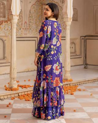  digital print georgette purple multicolor lehenga choli with floral print jacket dupatta 3