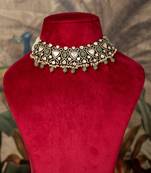Gold plated  green beads kundan necklace in sterling silver