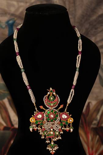 Gold plated  multicolor kundan necklace in sterling silver