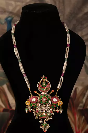 Gold plated  multicolor kundan necklace in sterling silver