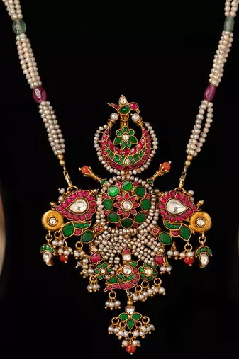 Gold plated  multicolor kundan necklace in sterling silver